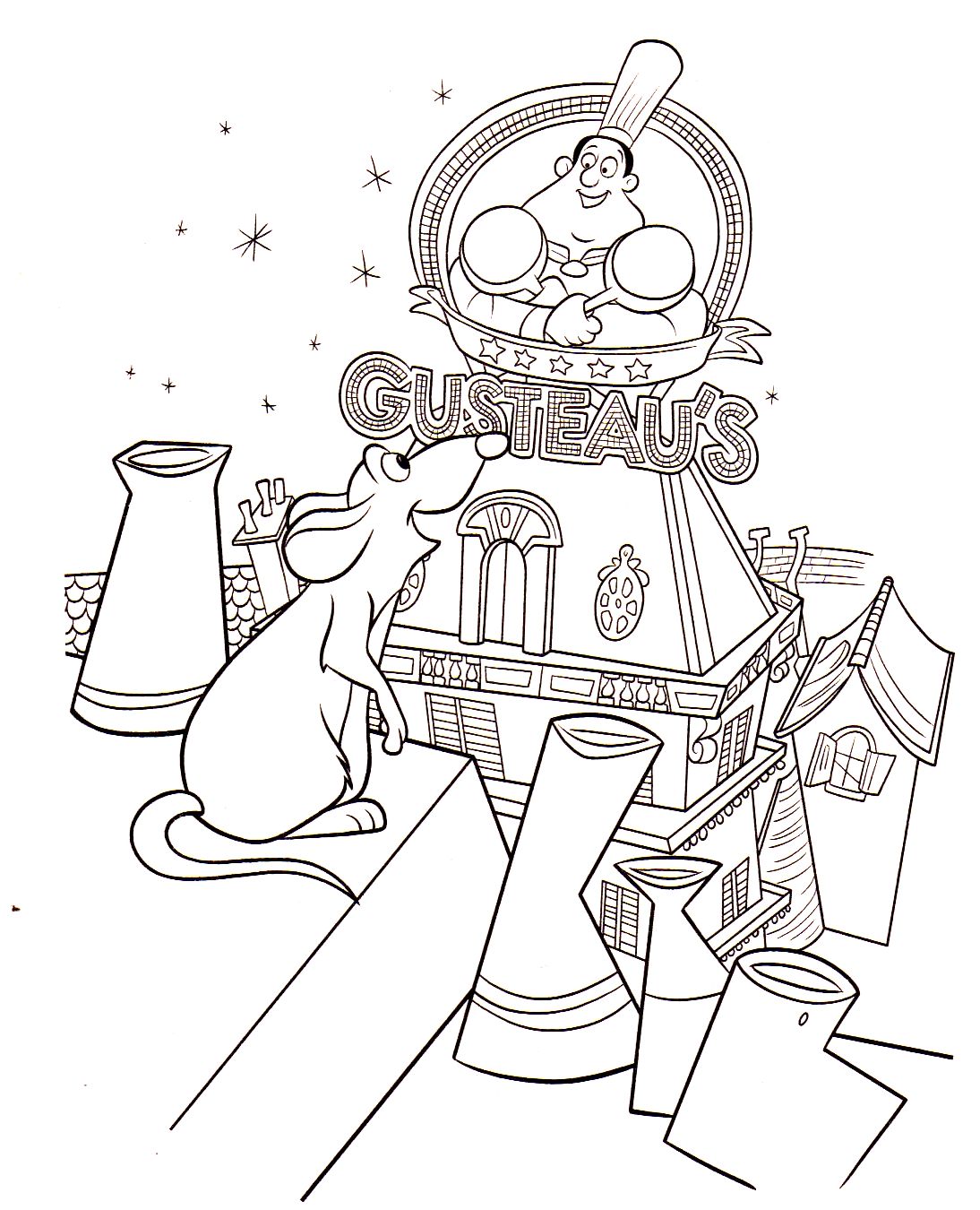 coloriage ratatouille reve devant le restaurant